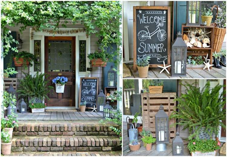 Pekné nápady na dekoráciu vchodov do domu s rastlinami a dekoratívnymi predmetmi