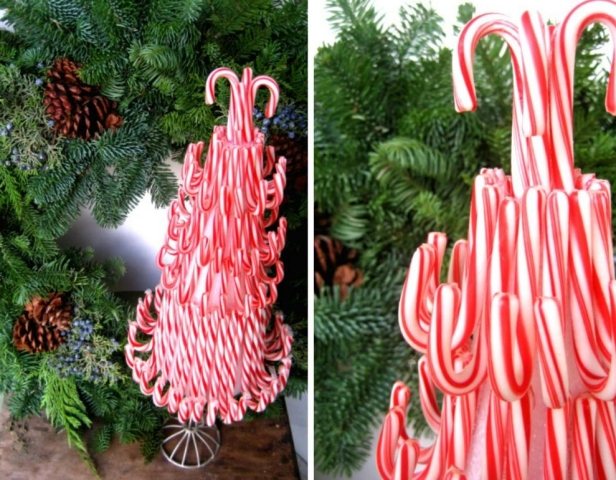 Nápad na vianočné dekorácie na stromček lepiaci cukríky Vianočné ozdoby drotár strom strom cukríky