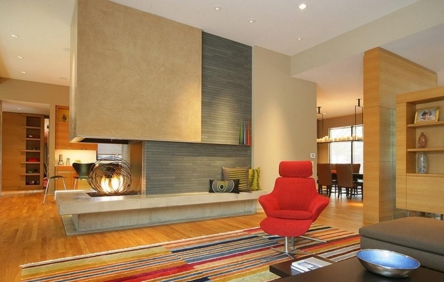 moderný obývací priestor krbový sochársky objekt