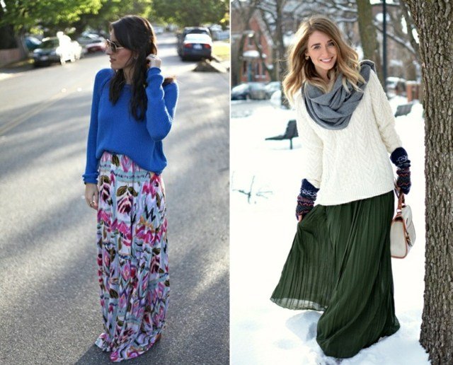 Maxi sukňa zimná kombinovaná svetrová šatka Zimné kombinovať rukavice so svetrovou šatkou