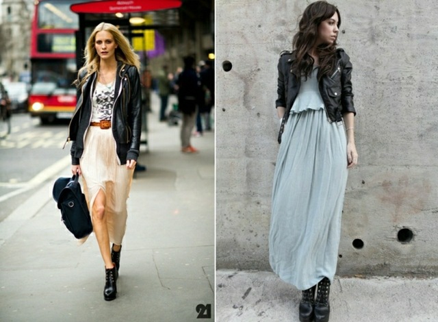 Maxi sukňa Vollants v páse, rozparok v jasných farbách Vollants pás svetlej farby rozrezaná kožená bunda