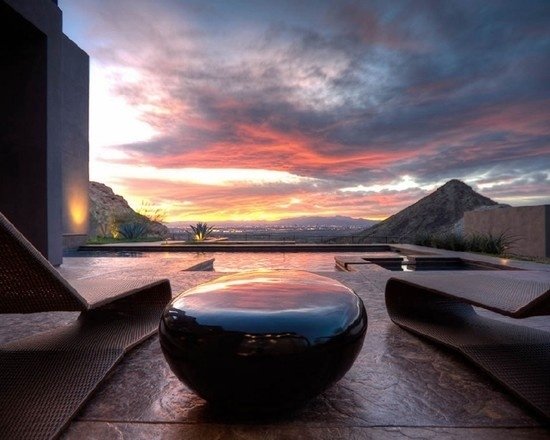 nápady na panoramatický výhľad na terasu pre vírivku na záhradnom terase