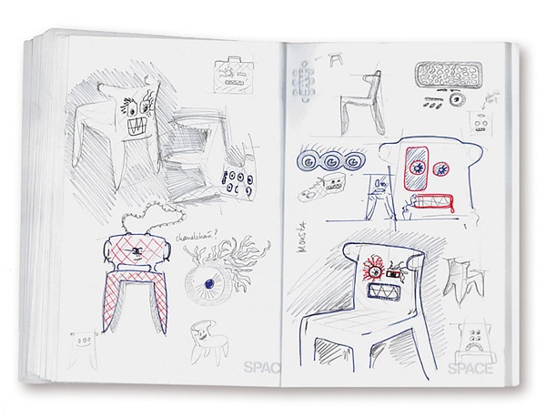 kreslo monštrum dizajnér marcel putuje náčrt nápad kreslo monštrum marcel putuje náčrt nápad