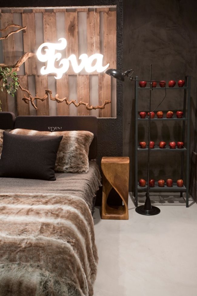 Záhradná výzdoba z jabĺk ako moderná dizajnérska spálňa