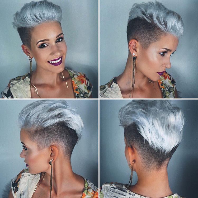 Mohican strih pre ženy strieborný trend moderný