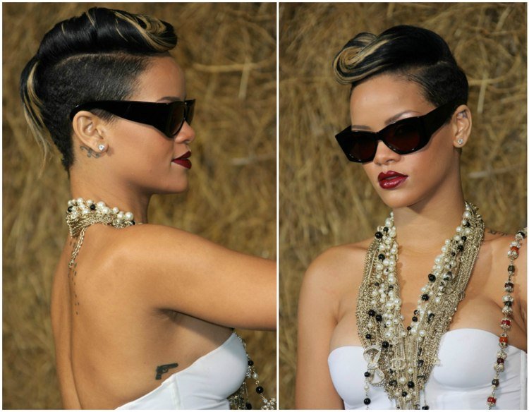iro štýl dlhé vlasy krátke strany Rihanna blond pramene