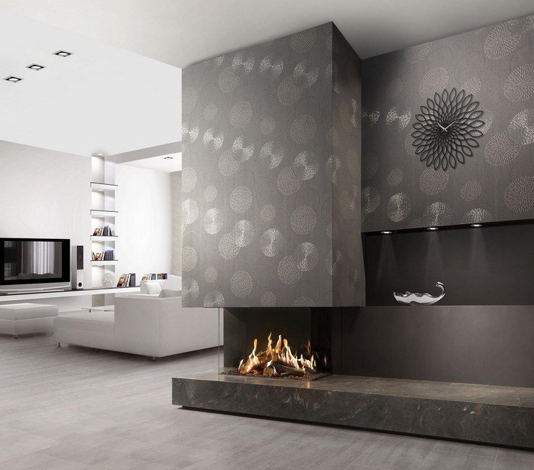 Plynový krb s tromi sklenenými stenami Fairo Eco Prestige 85 moderný krb-plynový-sklenený-box-obývačka-sivá-tapeta-FAIRO-ECO-PRESTIGE-85