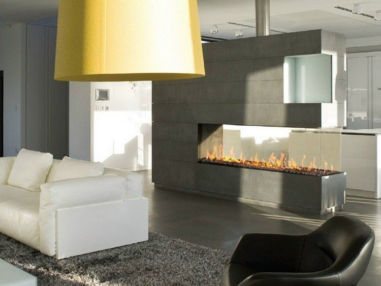 Plynový krb ako rozdeľovač miestností Penisola 150 z britských požiarov moderné-krbové-plynové-sklenené-okná-trojdielne-rozdeľovač-miestnosti-Penisola-150-britské-požiare