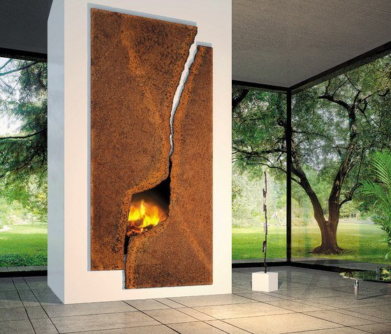 moderná pec cosmofocus s obkladom z prírodného kameňa kozmofocus-moderné-kachle-prírodný-kamenný obklad