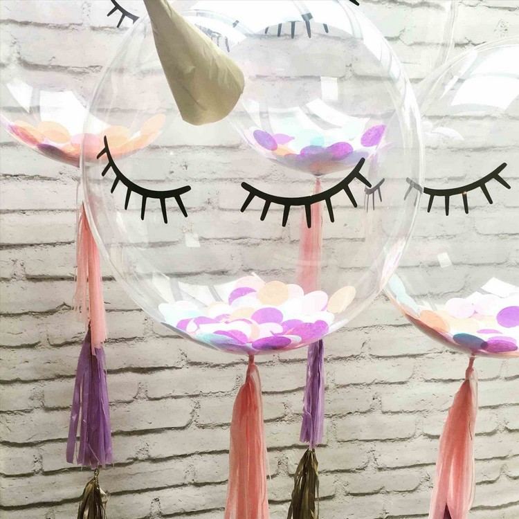 plnené balóniky konfety pestré dekorácie na párty s jednorožcom