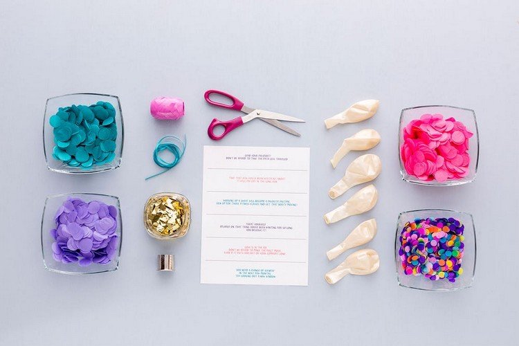 materiály balóny plnia konfety trblietavé priania