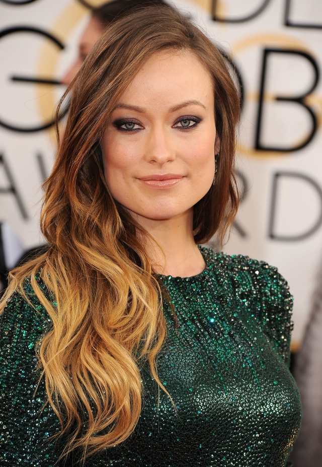 Účes Olivia Wilde ombre dlhé vlasy nosené bokom Olivia Wilde ombre vyzerať vlnité bočné lúčenie