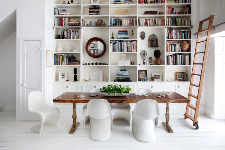 stolička panton biely jedálenský stôl starožitná knižnica