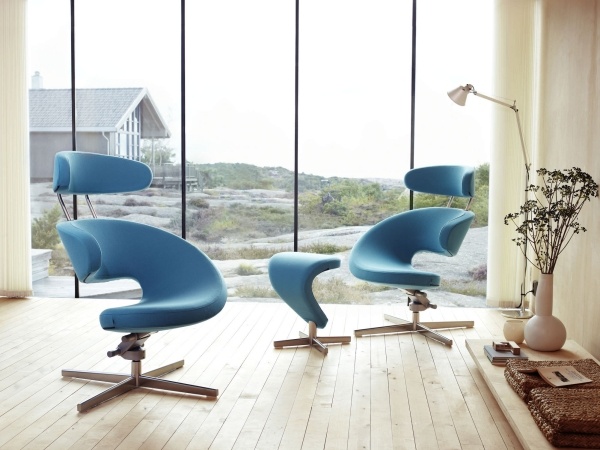 čalúnenie modré otočné kreslo-krbová stolička Peel Eldøy-Verde Wullum