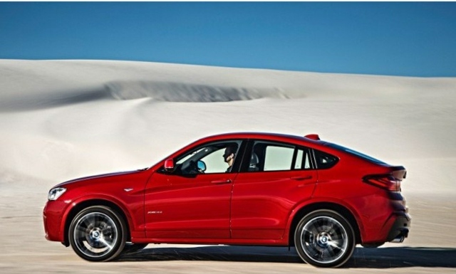 Bočný pohľad na crossover modelu BMW X4 2014 červený Bočný pohľad na crossover modelu 2014, červená farba
