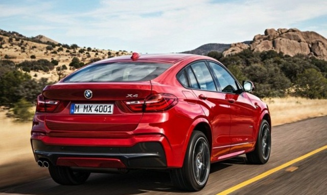 Crossover auto BMW X4 nové červené predné svetlomety Testovacia jazda zadných svetlometov BMW X4 v červenej farbe