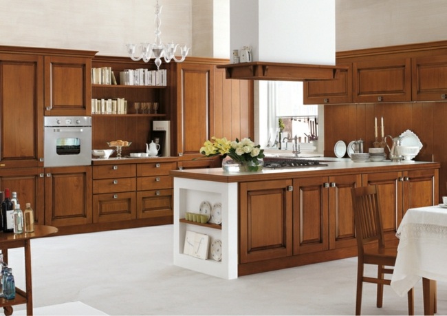 Kuchynské moduly digestor z bukového dreva obsahujú vstavané spotrebiče