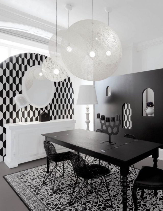 zariadenie čiernobielych farebných duo jedální uhlíkových stoličiek moooi