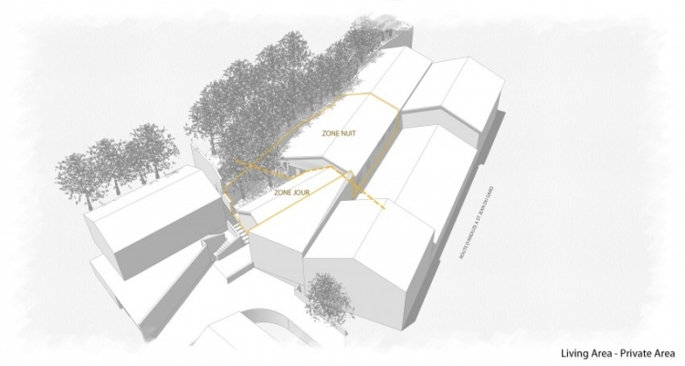 Obývacia časť a súkromné spálne Labahou-Lofthaus-Planetstudio-Francúzsko