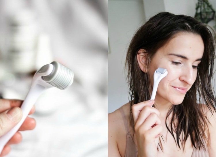 Aplikácia Dermaroller aplikácia dermarolleru zlepšuje vzhľad pokožky ošetrenie tváre