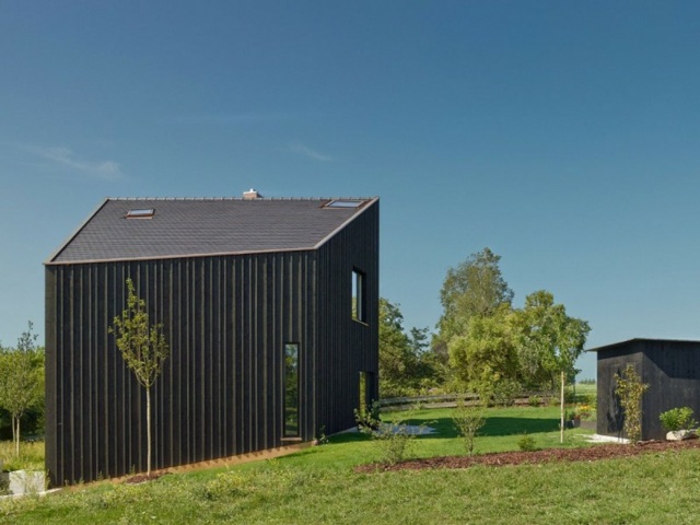 Lúka so stromami a dom na kopci