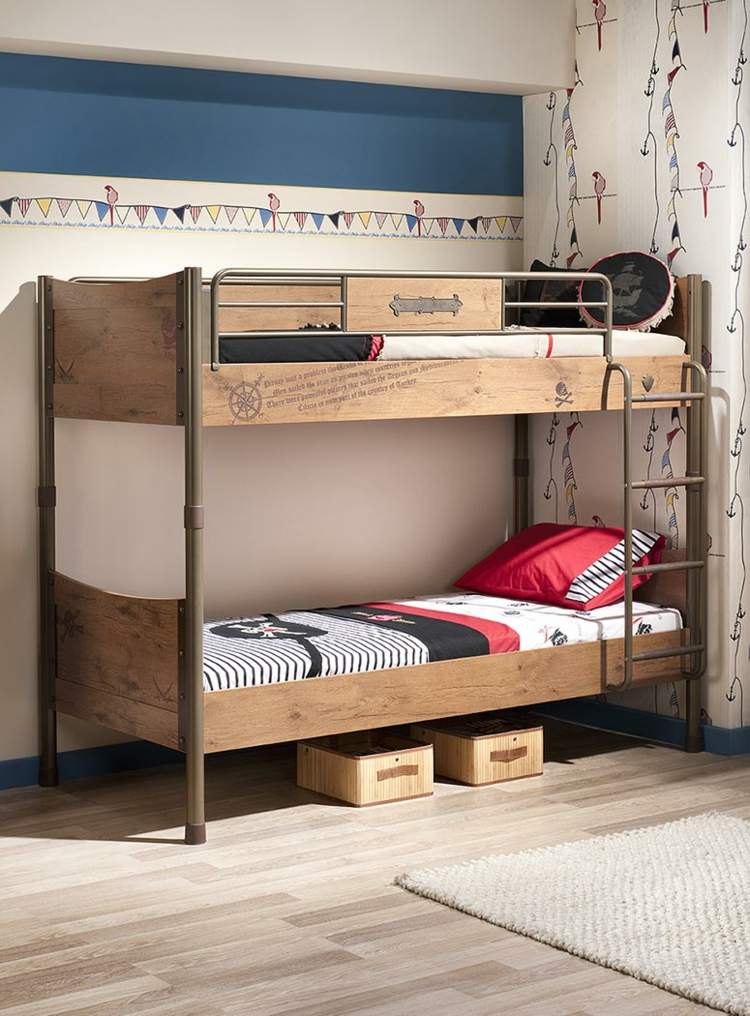 dizajnová loftová posteľ-námorná-pirátska-téma-rustikálna-vkus-moderný-dizajn-detská izba
