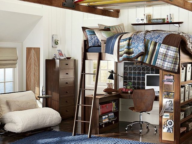 Plagát čalúnené kreslo-podkrovná posteľ-vyrobené z tmavého dreva