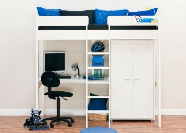 Otočná stolička-biela-podkrovná posteľ-so šatníkom