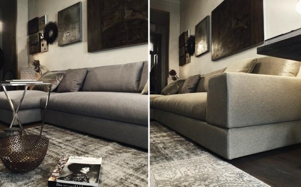 Čalúnené rohové sedacie súpravy-sivý poťahový koberec-konferenčný stolík-Plat Arketipo Čalúnené rohové sedacie súpravy-sivý poťah, konferenčný stolík z mäkkého čalúneného koberca-Plat Arketipo