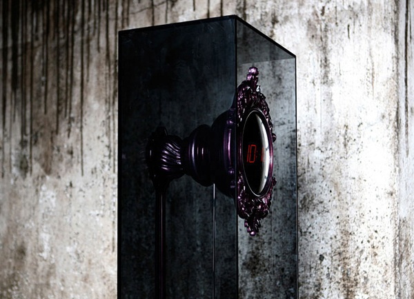 Kyvadlové hodiny starého otca barokové prvky z údeného skla