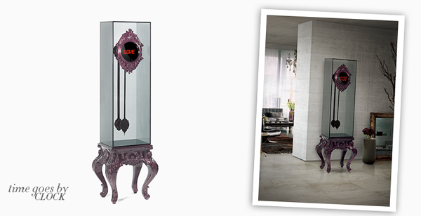 Dizajnové hodiny pre dedka s kyvadlom, starožitné barokové prvky, údené sklo