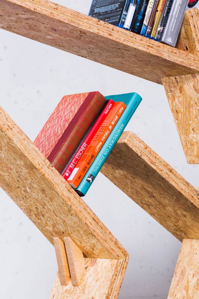 Dizajnová policová polica OSB panely geometrické tvary uhly