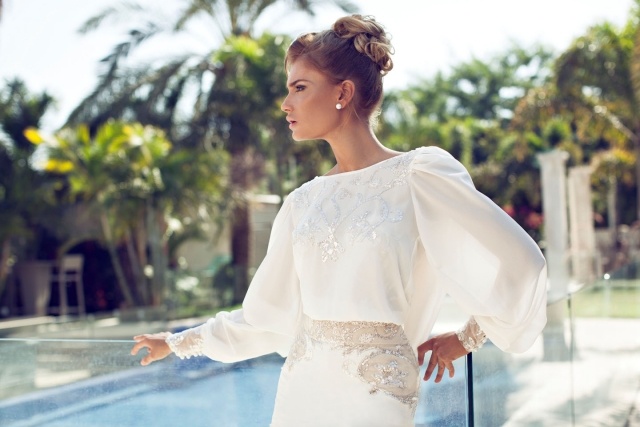 Svadobné šaty Nurit Hen 2014 vyšívané flitrami s dlhým rukávom Nurit-Hen- Dizajnér-Svadobné šaty 2014 s dlhým rukávom-flitrované-vyšívané