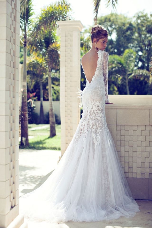 Svadobné šaty Couture bez ramienok až na dno s čipkovým spodkom Nurit Hen 2014 couture-bridal-dress-backless-to-the-butt-lace-tuell-bottom-Nurit-Hen-2014