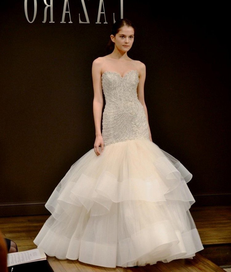 Dizajnérske svadobné šaty-lazaro-2013-morská panna-tyl-perla-vyšívaný top