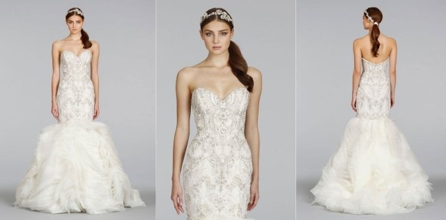 lazaro-2014-svadobne saty-biele-vyšívané-bez ramena-srdiečkový výstrih-organza-vláčik