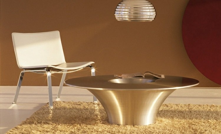 Dizajnový konferenčný stolík vyrobený z hliníka s okrúhlym tvarom Konferenčný stolík kovový okrúhly vysoký lesk moderný nízky