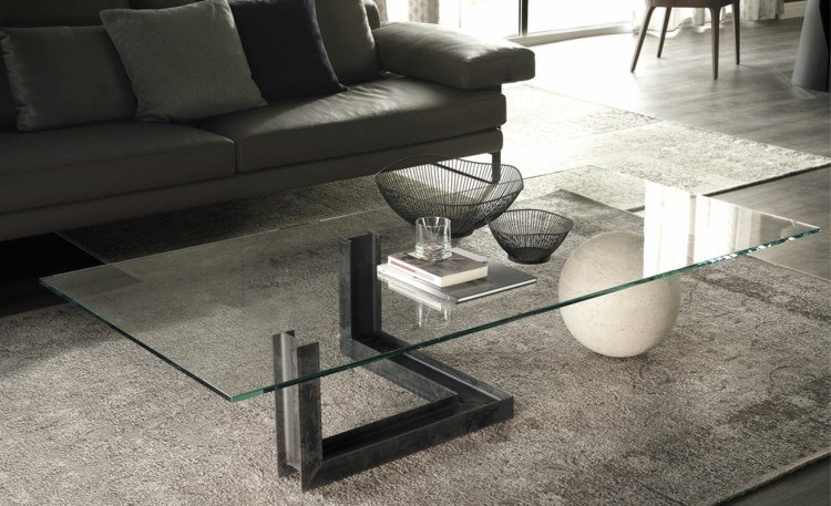 Stôl do obývačky z betónu, skla a kovu Dizajnový konferenčný stolík moderného štýlového vzhľadu