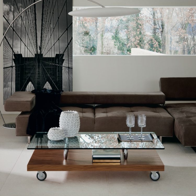 Stôl do obývačky s kolieskami do malej obývačky rustikálny drevený stôl do obývačky rolovaný sklenený tanier