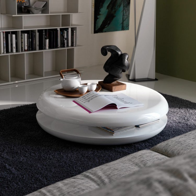 Okrúhly konferenčný stolík ponúka dostatok úložného priestoru Konferenčný stolík okrúhly biely nízky nábytok do obývačky