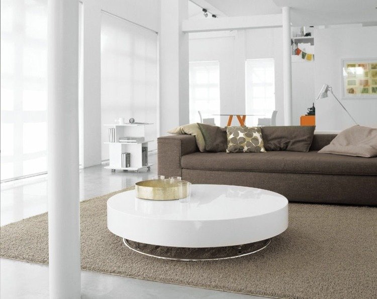 Biely konferenčný stolík okrúhleho tvaru Stôl do obývačky biely okrúhly stôl drevo kov