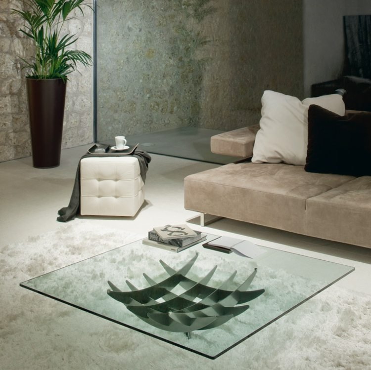 Sklenený stôl do minimalistickej obývačky Sklenený stolík dizajnér konferenčný stolík moderný nábytok Taliansko
