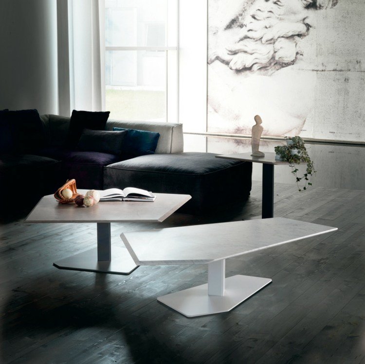 Mramorový stôl s atraktívnym vzhľadom Dizajnový konferenčný stolík z bieleho kovu, moderný, štýlový
