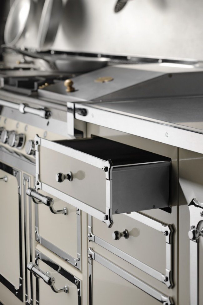 zásuvky vintage úchytky kuchyňa z nerezovej ocele kuchyňa od officine gullo