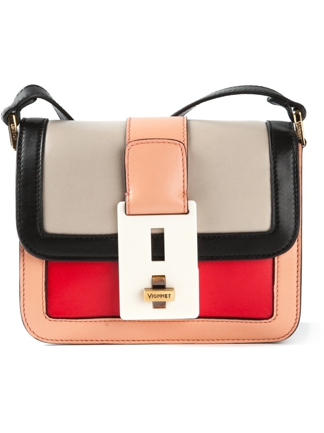 Taška cez rameno VIONNET kožená ružová čierna sivá červená VIONNET-taška na rameno-koža-ružová-čierna-šedo-červená