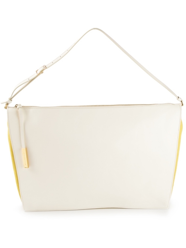 Taška cez rameno STELLA MCCARTNEY lichobežníkového tvaru bielo žlté akcenty STELLA-MCCARTNEY-taška cez plece-lichobežníkový tvar-bielo-žlté-akcenty