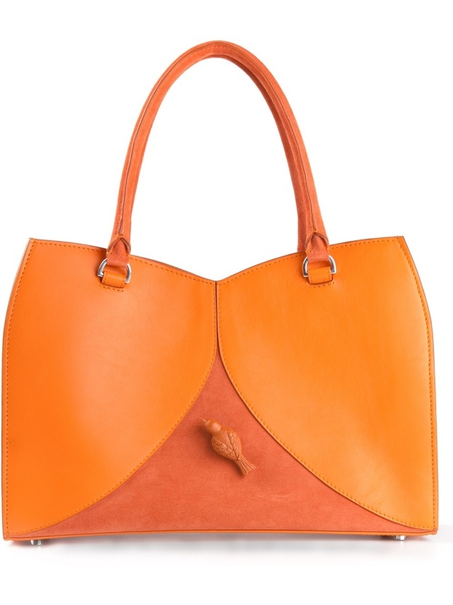 Taška cez rameno SAVAS oranžová s vtáčikom SAVAS-taška cez rameno-oranžová-koža-zamat-malé vtáčiky