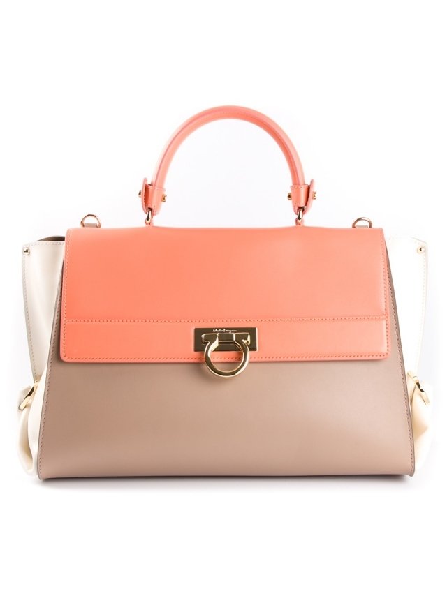 SALVATORE-FERRAGAMO-nákupná taška-koža-béžovo-broskyňová