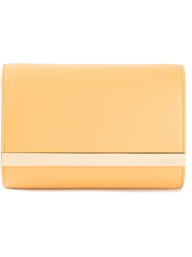 Logo FENDI-spojka-svetlo-oranžové-obdĺžnikové-zlaté-pruhy