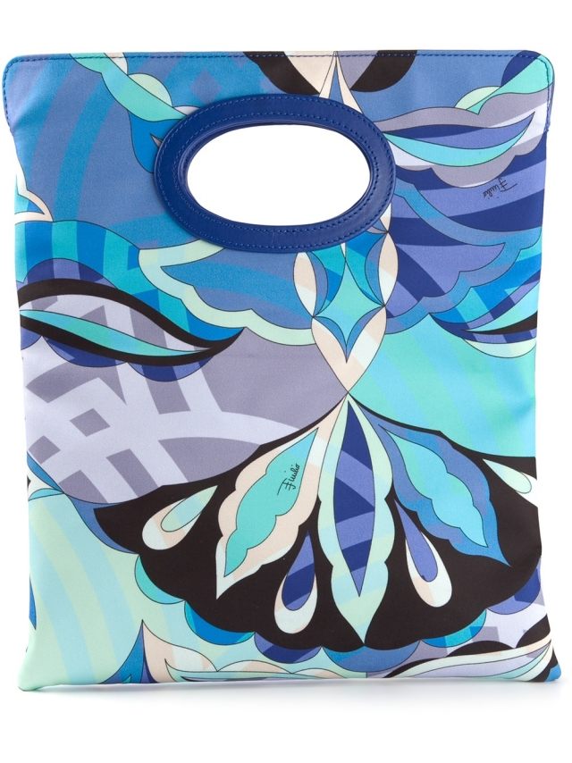 EMILIO-PUCCI-spojka-s-držadlom-modrá-abstraktné-kvetinový vzor